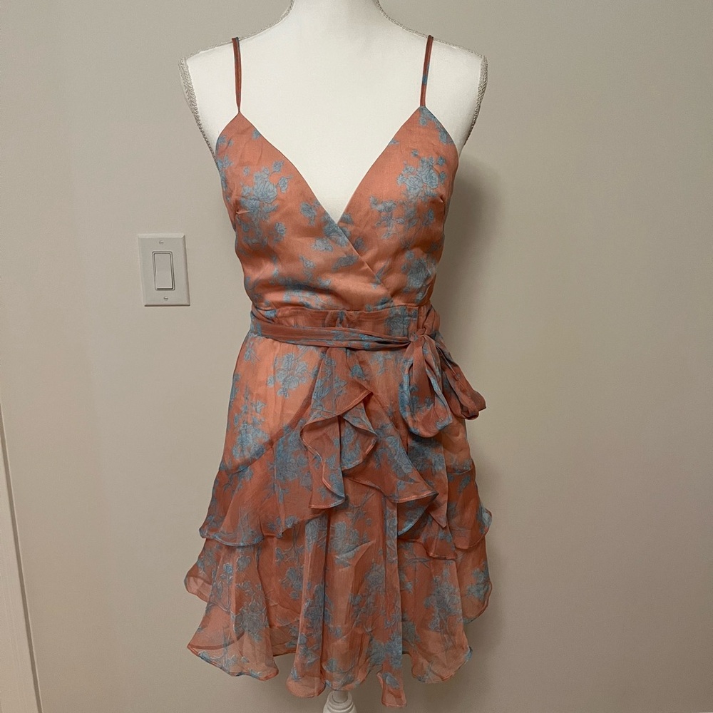 Selfie Leslie Coral and Blue Floral Mini Dress
